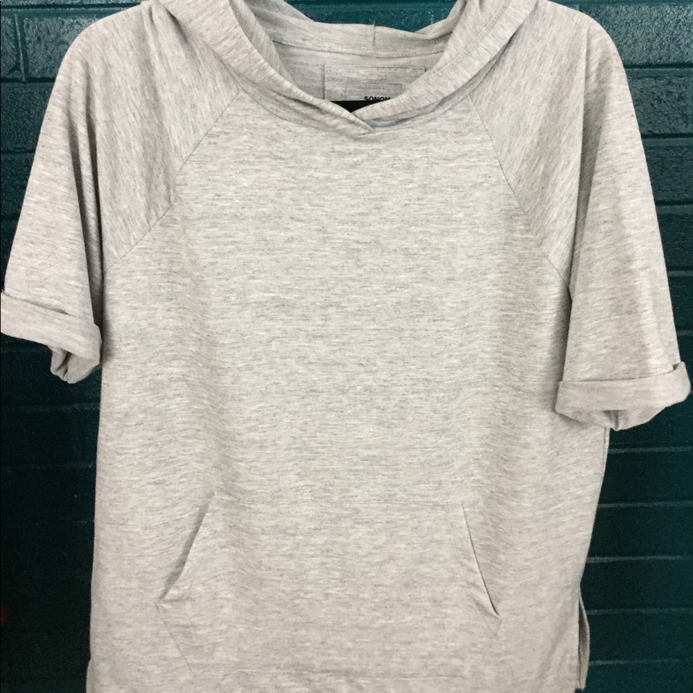 Sonoma Hooded Short Sleeve Casual Grey Top Size M